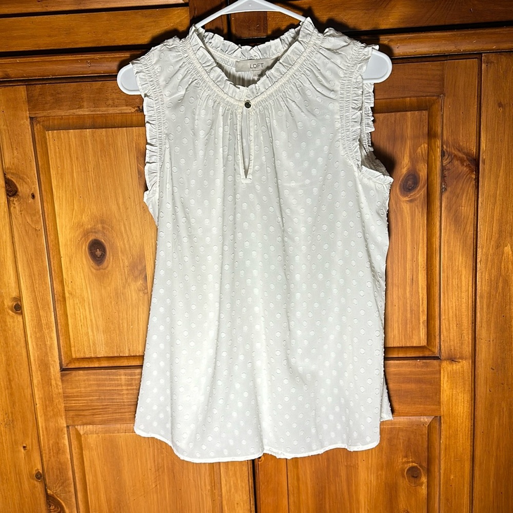 Loft Women’s Fancy White Business Sleeveless Blouse Tank Top